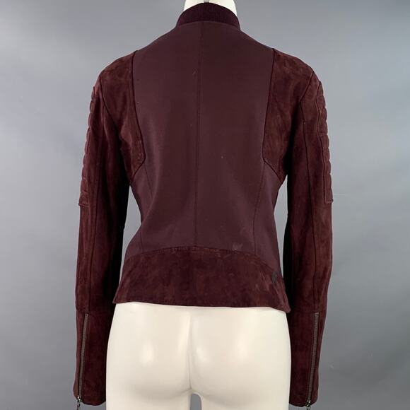 THEORY Size M Burgundy Viscose Blend Lambskin Zip Up Jacket - Picture 4 of 9